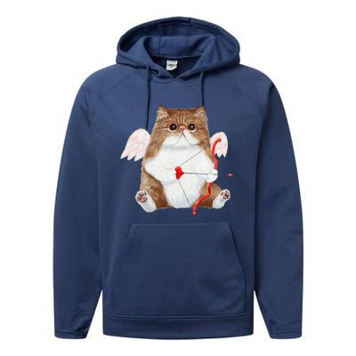 Funny Valentines Day Cat Cupid Heart Persian Kitty Cherub Performance Fleece Hoodie