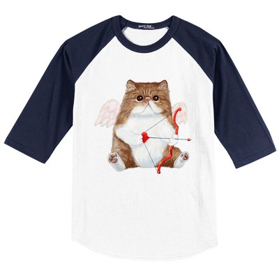 Funny Valentines Day Cat Cupid Heart Persian Kitty Cherub Baseball Sleeve Shirt