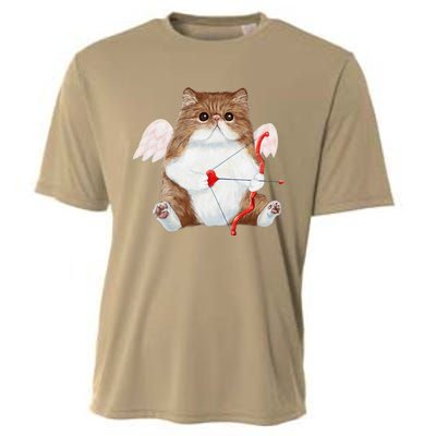 Funny Valentines Day Cat Cupid Heart Persian Kitty Cherub Cooling Performance Crew T-Shirt