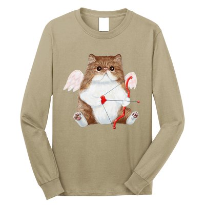 Funny Valentines Day Cat Cupid Heart Persian Kitty Cherub Long Sleeve Shirt