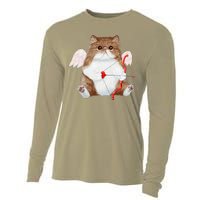 Funny Valentines Day Cat Cupid Heart Persian Kitty Cherub Cooling Performance Long Sleeve Crew