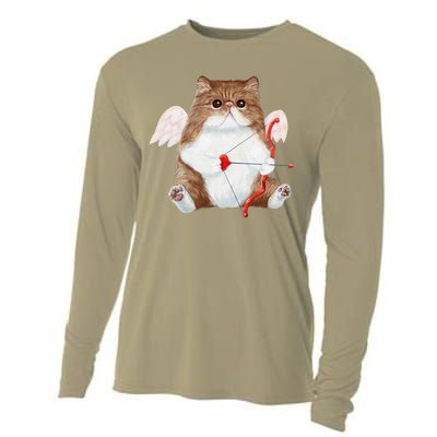 Funny Valentines Day Cat Cupid Heart Persian Kitty Cherub Cooling Performance Long Sleeve Crew