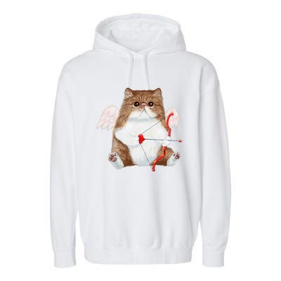 Funny Valentines Day Cat Cupid Heart Persian Kitty Cherub Garment-Dyed Fleece Hoodie