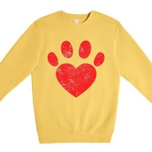 Funny Valentines Day Paw Print Heart Dog Cat Owner Premium Crewneck Sweatshirt