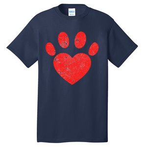 Funny Valentines Day Paw Print Heart Dog Cat Owner Tall T-Shirt