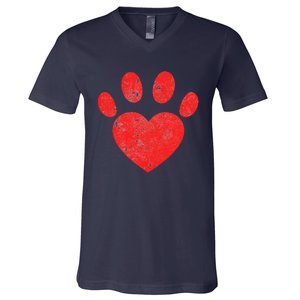 Funny Valentines Day Paw Print Heart Dog Cat Owner V-Neck T-Shirt