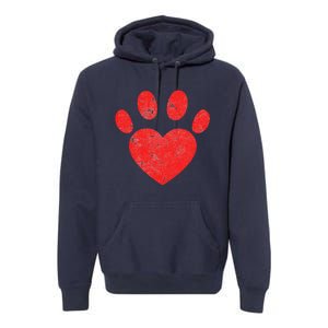 Funny Valentines Day Paw Print Heart Dog Cat Owner Premium Hoodie