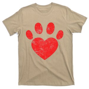 Funny Valentines Day Paw Print Heart Dog Cat Owner T-Shirt