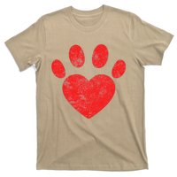 Funny Valentines Day Paw Print Heart Dog Cat Owner T-Shirt