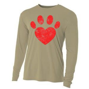 Funny Valentines Day Paw Print Heart Dog Cat Owner Cooling Performance Long Sleeve Crew