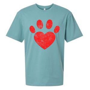 Funny Valentines Day Paw Print Heart Dog Cat Owner Sueded Cloud Jersey T-Shirt