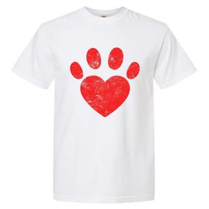 Funny Valentines Day Paw Print Heart Dog Cat Owner Garment-Dyed Heavyweight T-Shirt