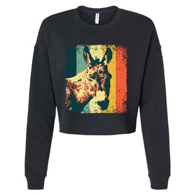 Funny Vintage Donkey Design For Safari Mule Equine Cropped Pullover Crew