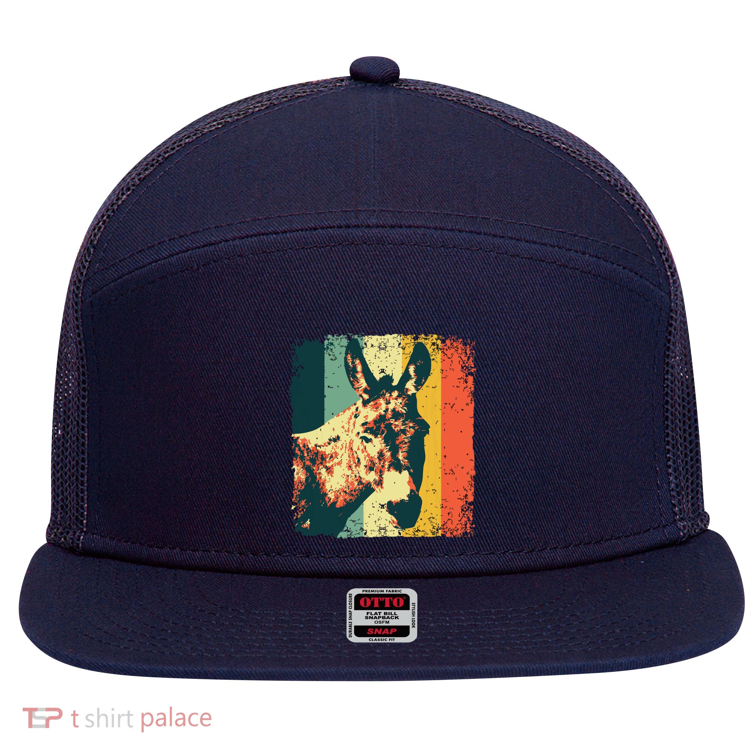 Funny Vintage Donkey Design For Safari Mule Equine 7 Panel Mesh Trucker Snapback Hat