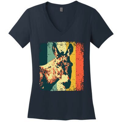 Funny Vintage Donkey Design For Safari Mule Equine Women's V-Neck T-Shirt