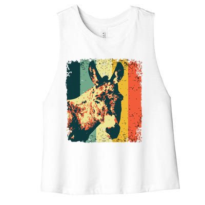 Funny Vintage Donkey Design For Safari Mule Equine Women's Racerback Cropped Tank