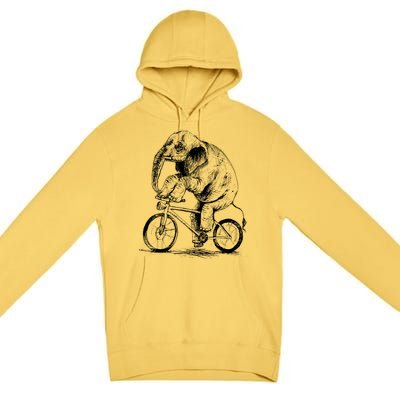 Funny Vintage Elephant On Bike Bicycle Premium Pullover Hoodie