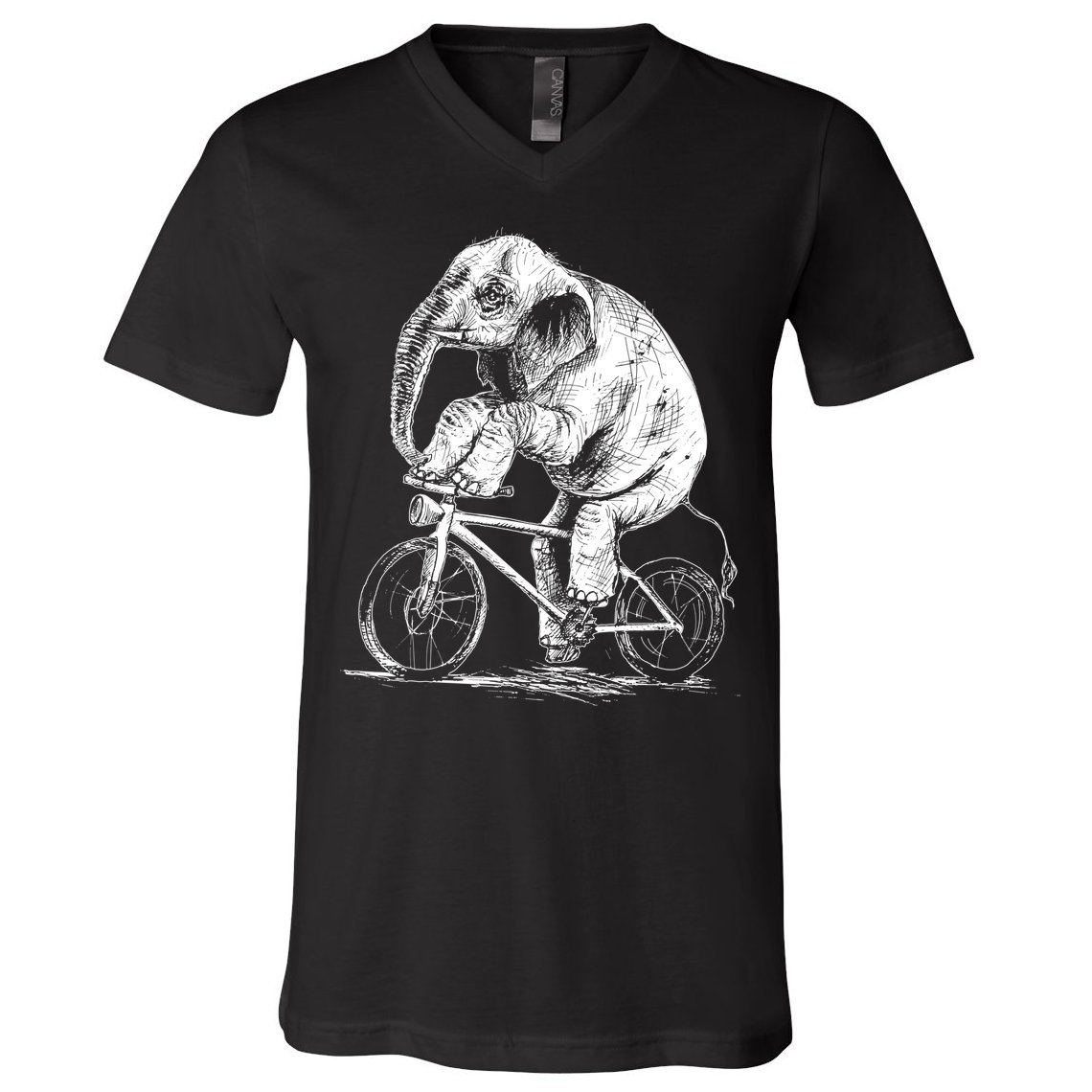 Funny Vintage Elephant On Bike Bicycle V-Neck T-Shirt