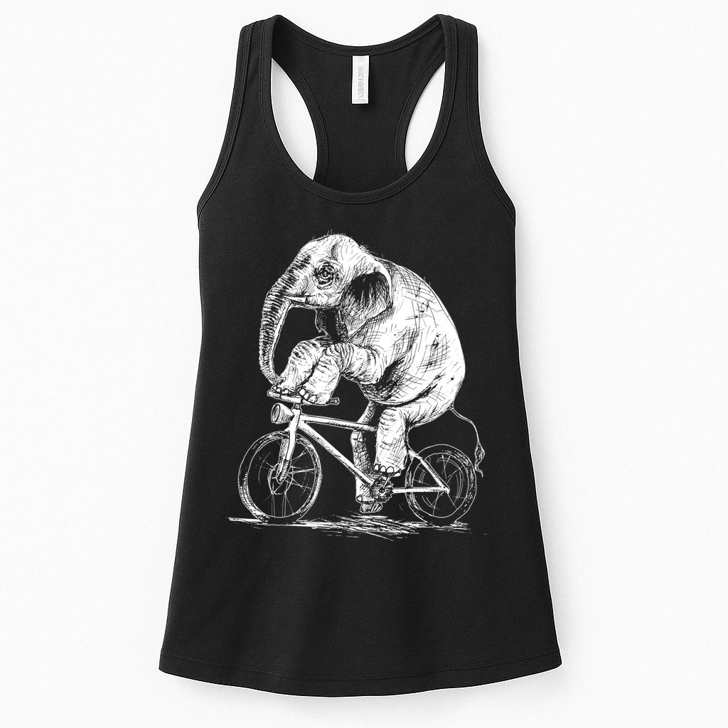 Funny Vintage Elephant On Bike Bicycle Womens Tank Top