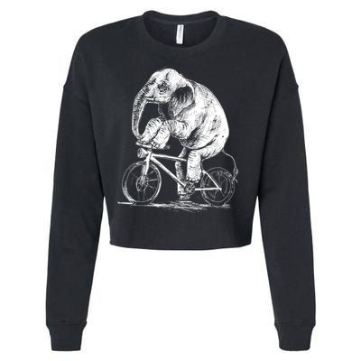 Funny Vintage Elephant On Bike Bicycle Cropped Pullover Crew
