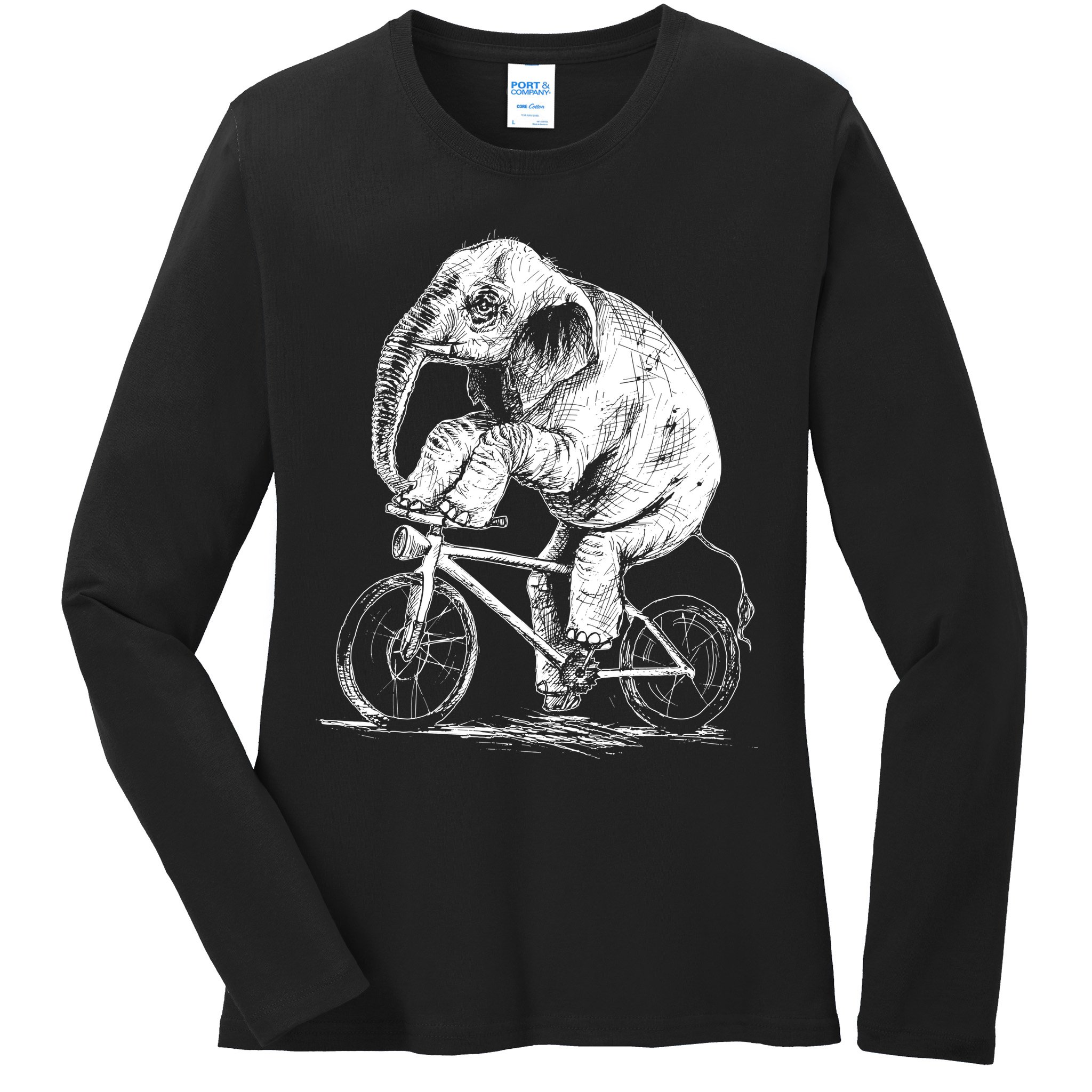 Funny Vintage Elephant On Bike Bicycle Ladies Long Sleeve Shirt