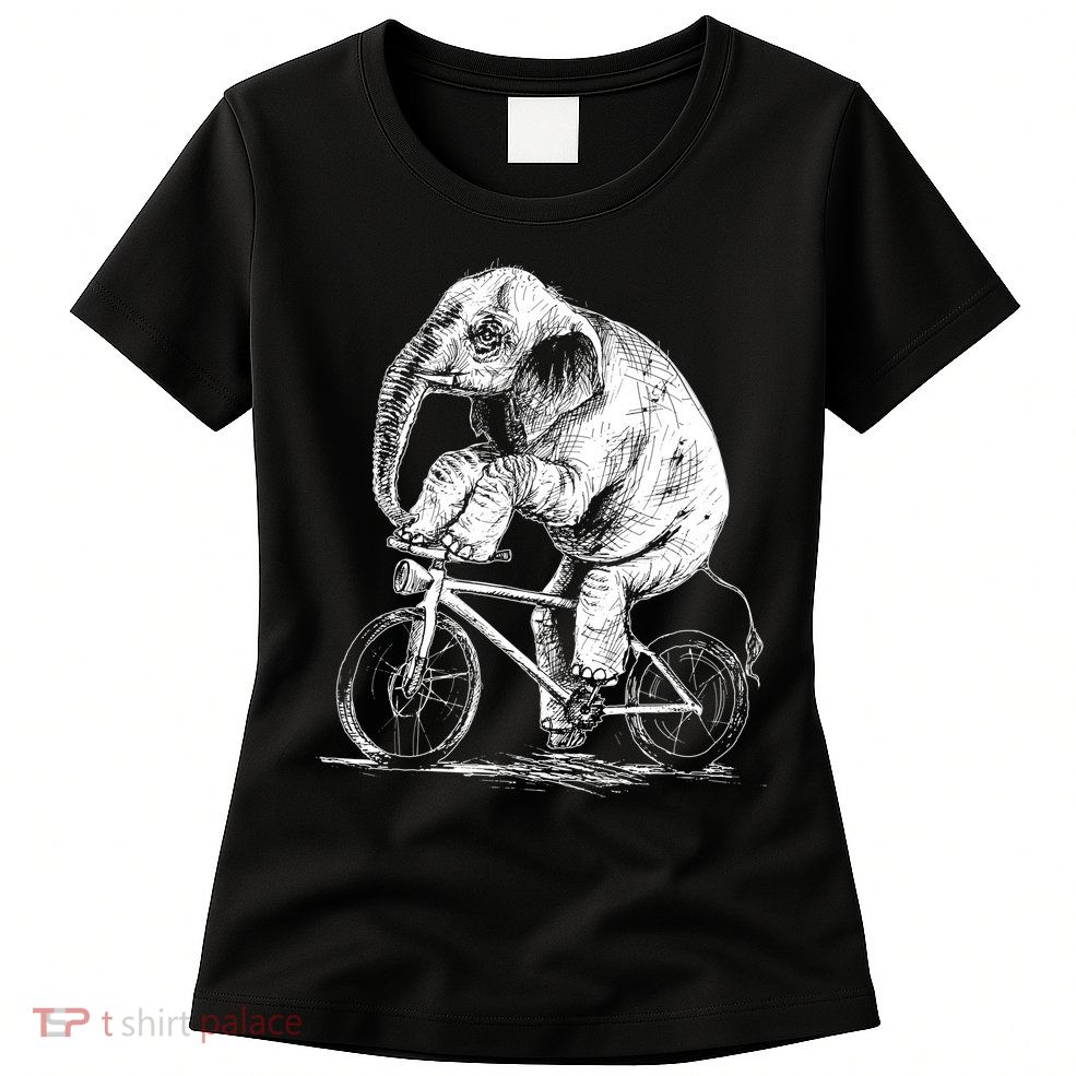 Funny Vintage Elephant On Bike Bicycle Womens T-Shirt