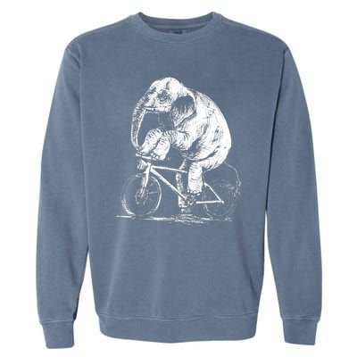 Funny Vintage Elephant On Bike Bicycle Garment-Dyed Sweatshirt