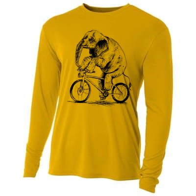 Funny Vintage Elephant On Bike Bicycle Cooling Performance Long Sleeve Crew