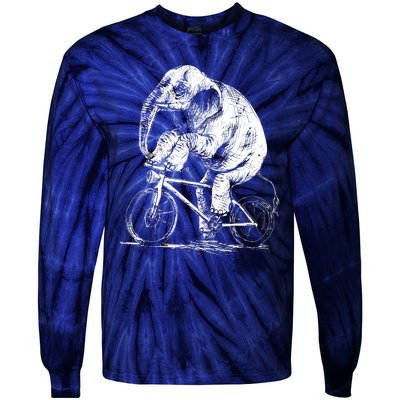 Funny Vintage Elephant On Bike Bicycle Tie-Dye Long Sleeve Shirt