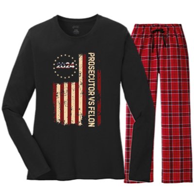 Funny Voting Election 2024 Prosecutor Vs Felon Women's Long Sleeve Flannel Pajama Set 