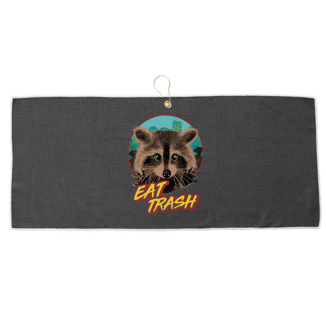 Funny Vintage Eat Trash Raccoon Large Microfiber Waffle Golf Towel