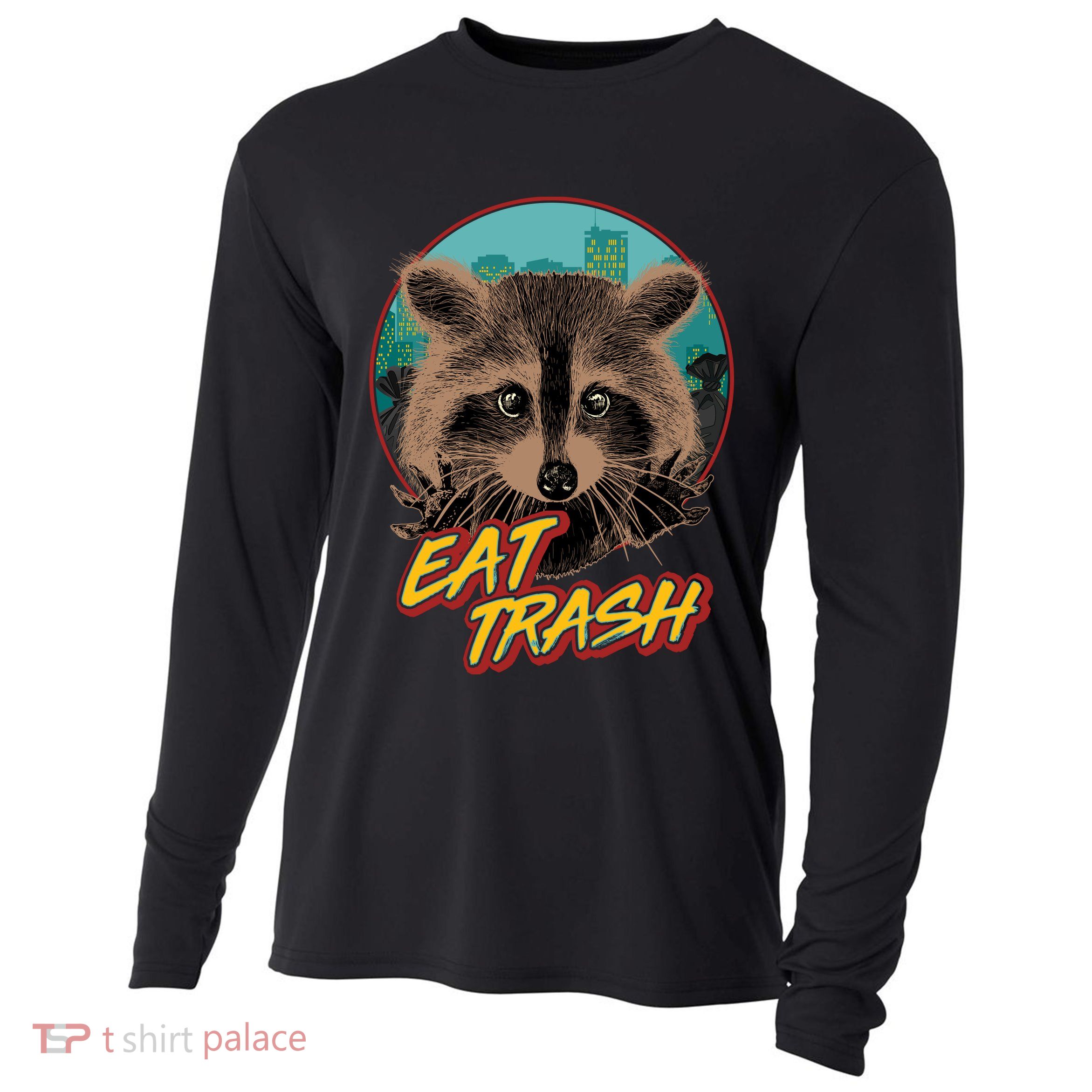 Funny Vintage Eat Trash Raccoon Cooling Performance Long Sleeve Crew