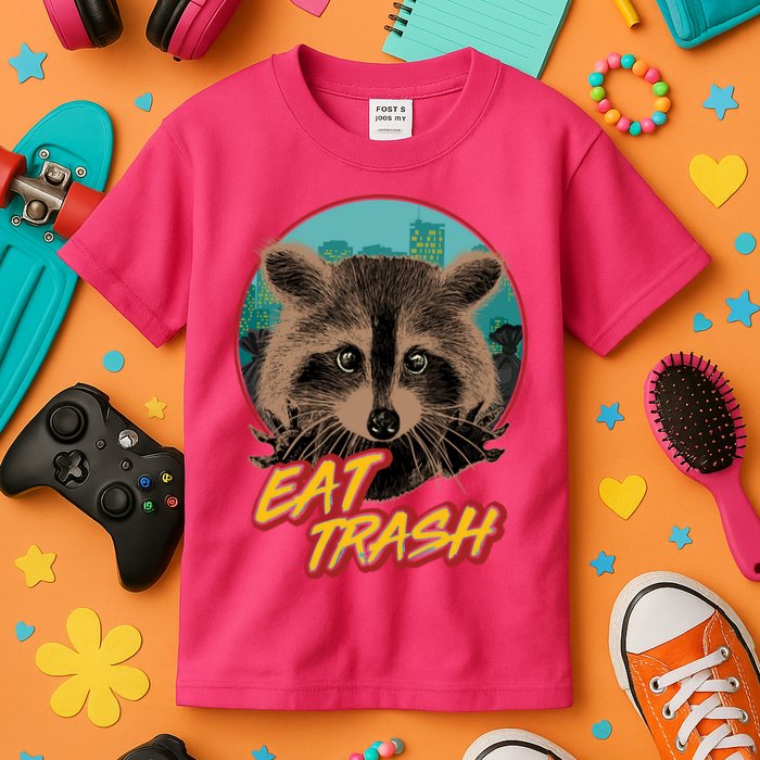 Funny Vintage Eat Trash Raccoon Kids T-Shirt