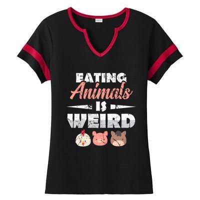 Funny Vegan Eating Animals Is Weird Veggies Plant Based Gift Ladies Halftime Notch Neck Tee