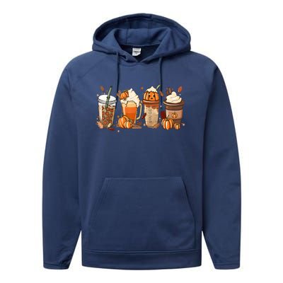 Funny Vintage Fall Coffee Pumpkin Spice Halloween Latte Cute Funny Gift Performance Fleece Hoodie