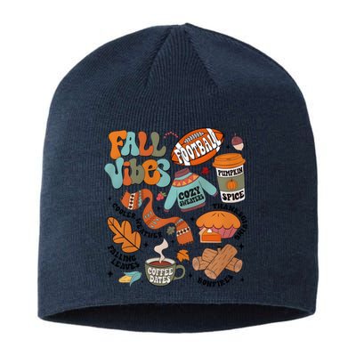 Fall Vibes Football Pumpkin Spice Falling Leaves Coffee Dates Sustainable Beanie