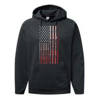 Funny Vintage Fishing American Flag Fishing Rod Gift Performance Fleece Hoodie