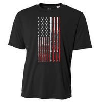 Funny Vintage Fishing American Flag Fishing Rod Gift Cooling Performance Crew T-Shirt