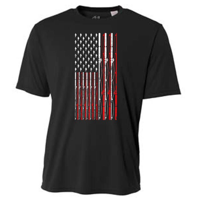 Funny Vintage Fishing American Flag Fishing Rod Gift Cooling Performance Crew T-Shirt