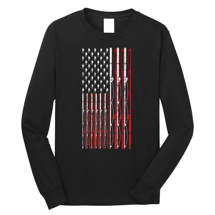 Funny Vintage Fishing American Flag Fishing Rod Gift Long Sleeve Shirt