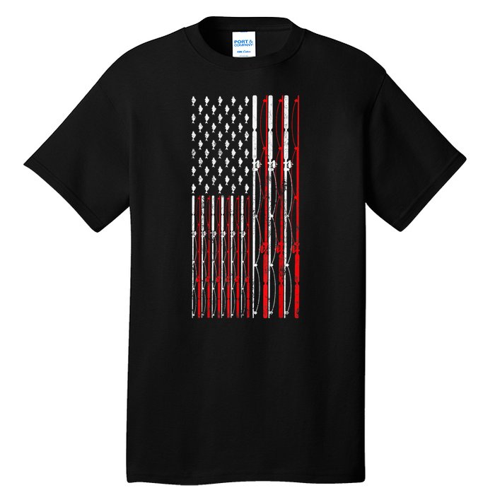 Funny Vintage Fishing American Flag Fishing Rod Gift Tall T-Shirt