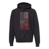 Funny Vintage Fishing American Flag Fishing Rod Gift Premium Hoodie