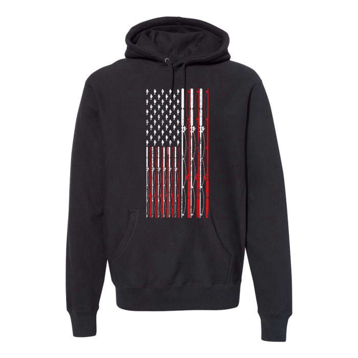 Funny Vintage Fishing American Flag Fishing Rod Gift Premium Hoodie