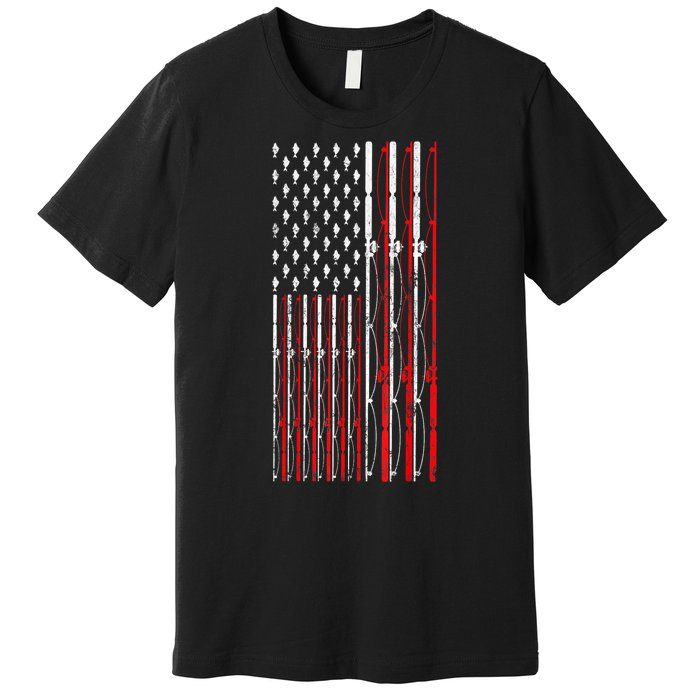 Funny Vintage Fishing American Flag Fishing Rod Gift Premium T-Shirt