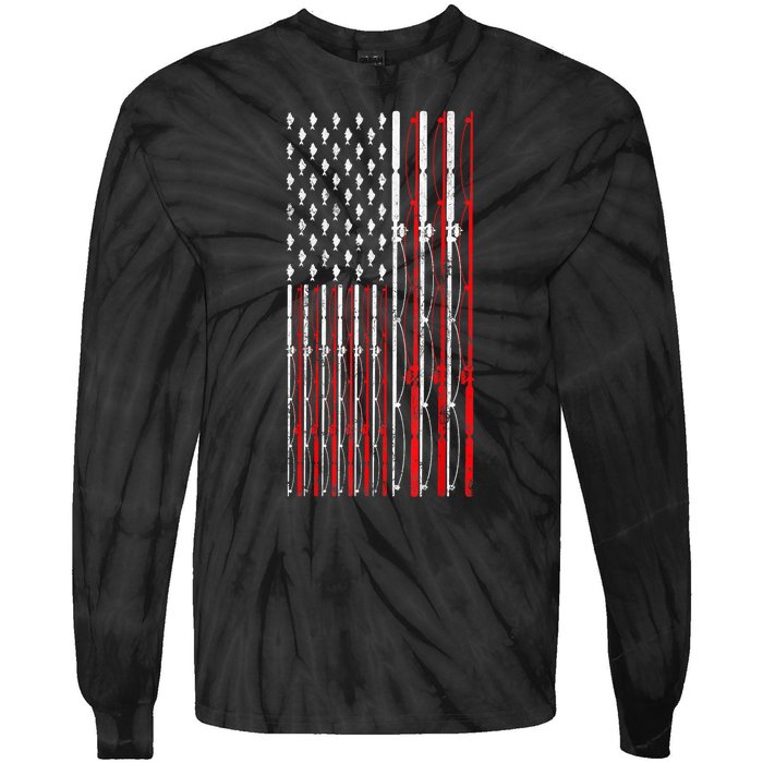 Funny Vintage Fishing American Flag Fishing Rod Gift Tie-Dye Long Sleeve Shirt