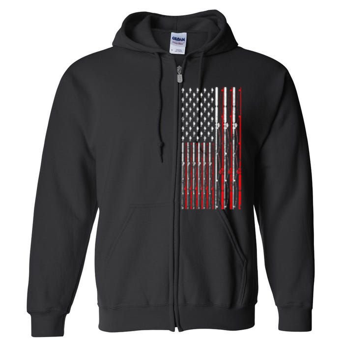 Funny Vintage Fishing American Flag Fishing Rod Gift Full Zip Hoodie