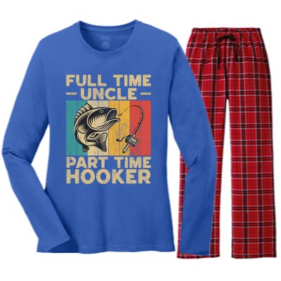 Funny Vintage Fishing Uncle Jokes Fisher Cute Gift Women's Long Sleeve Flannel Pajama Set 