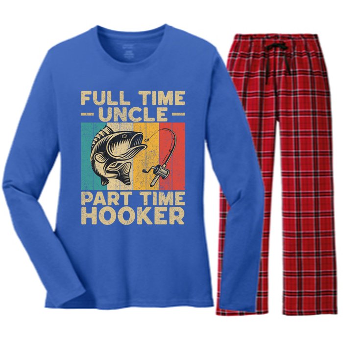 Funny Vintage Fishing Uncle Jokes Fisher Cute Gift Women's Long Sleeve Flannel Pajama Set 