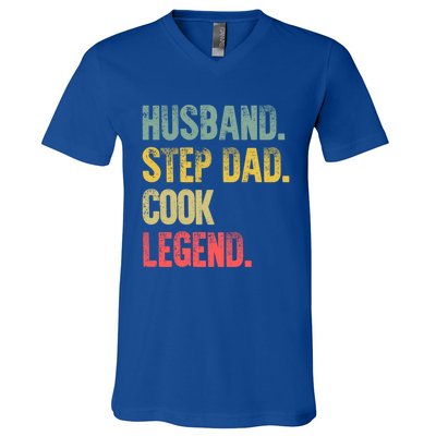 Funny Vintage Funny Gift Husband Step Dad Cook Legend Gift V-Neck T-Shirt