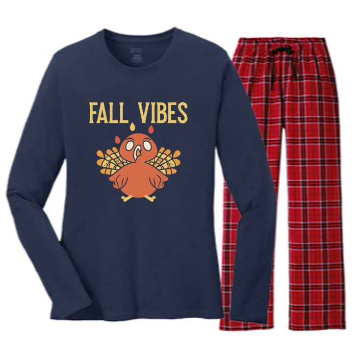 Fall Vibes Funny Thanksgiving Women's Long Sleeve Flannel Pajama Set 